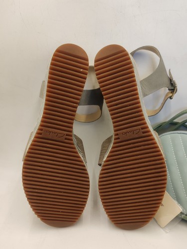 Clarks Akilah Eden Wedge Sandal Sz 8 Sage Green Cream With New David Jones Bag. - Picture 12 of 17