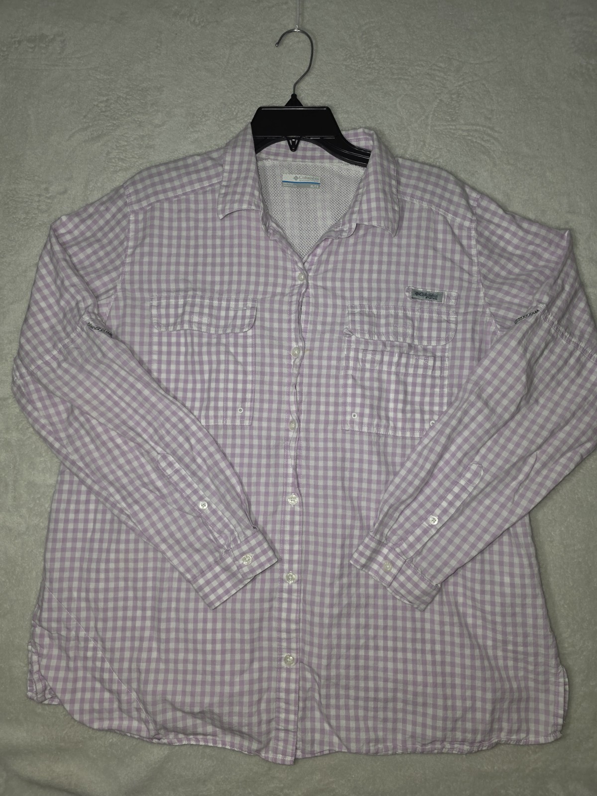 Columbia PFG Fishing Shirt Men XL Purple Plaid Cotton Fishing