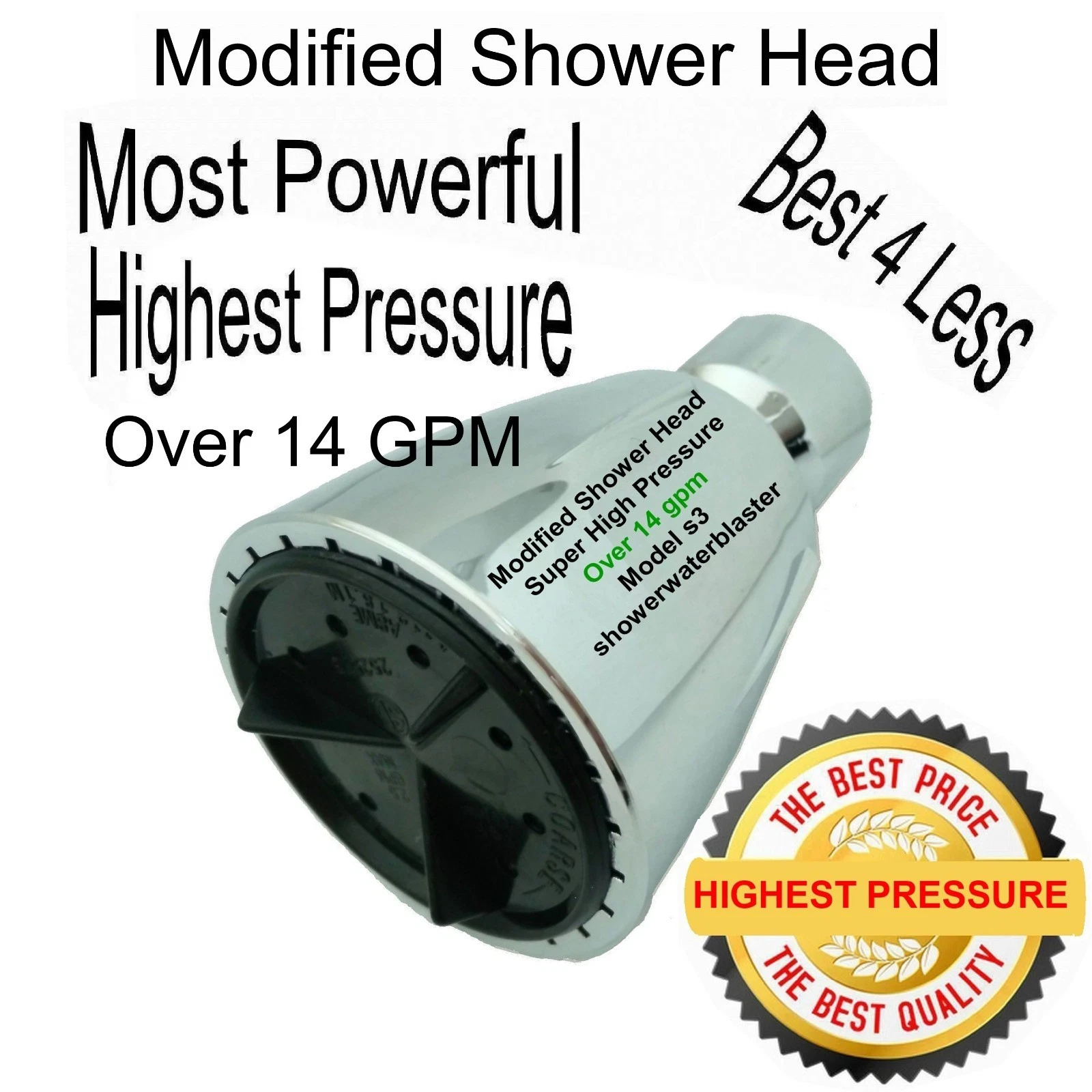 SUPER ULTRA HIGH PRESSURE SHOWER HEAD Incredible Pressure Over 14 GPM Model s3