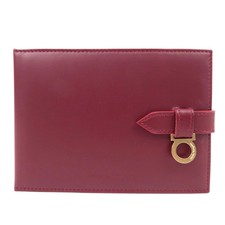 Ferragamo Gancini Photo Case Leather Bordeaux Bi-Fold Clear Case Authentic