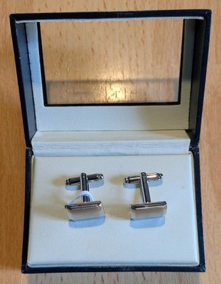 Croft & Barrow Cufflinks Bower Square Silver Tone Locking Backs