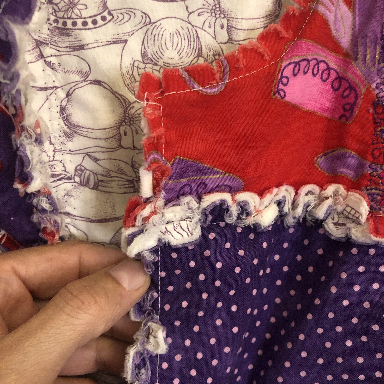 Handmade Quilted Patchwork Jacket Pink Purple Raw… - image 4