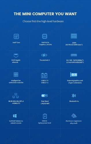 Intel i7-1260P Windows 11 Pro Mini PC NUC 32/64GB RAM 1/2TB NVMe 4K/8K HDMI DP - 第 6/8 張圖片