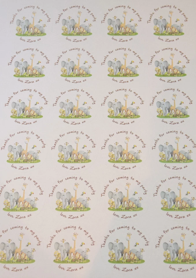 Pegatinas personalizadas para fiesta de cumpleaños en la selva para conos dulces. Entrega rápida Foto 3 de 4