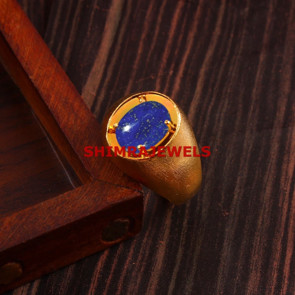 天然拉皮斯拉祖里宝石镀金 925 纯银男士戒指 #11 — 第 3/4 张图片