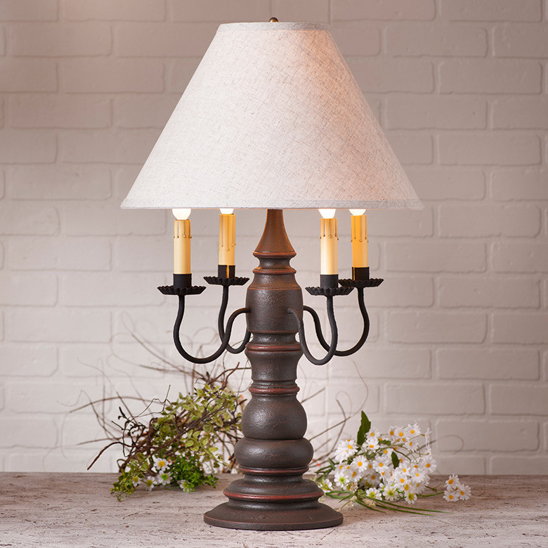 Bradford Wood Table Lamp with Ivory Linen Shade in 5 Color Choices
