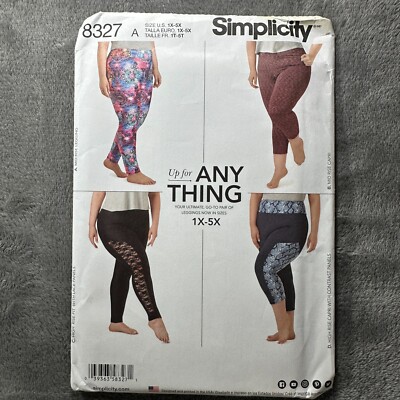 Simplicity 8327 Plus Size Leggings Pattern 1X 5X 22-40W Knit Pants Lace Workout