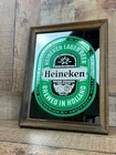 Vintage HEINEKEN Lager Beer Sign Green Foil Art w/Wood Frame 11.5x13.5 Damage