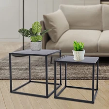 2x Square Coffee Table End Table Modern Metal Side Table Matt Black Home Office