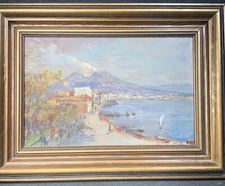 MARIO CORTIELLO 1907-1981, NAPOLI RIVIERA, OIL ON BOARD, LISTED ARTIST, “AS IS”