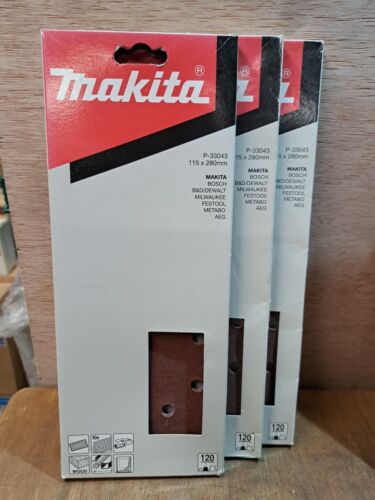 Genuine Makita Sanding Sheets P-33043 (115 x 280mm) 120 Grit Pack of 30 - Foto 1 di 2