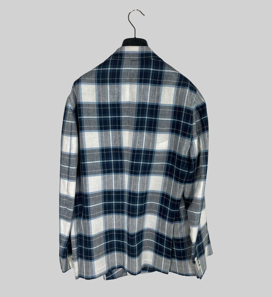 Jaqueta Belvest G10662 xadrez linho azul tamanho 52 RRP €2200 - Imagem 3 de 4