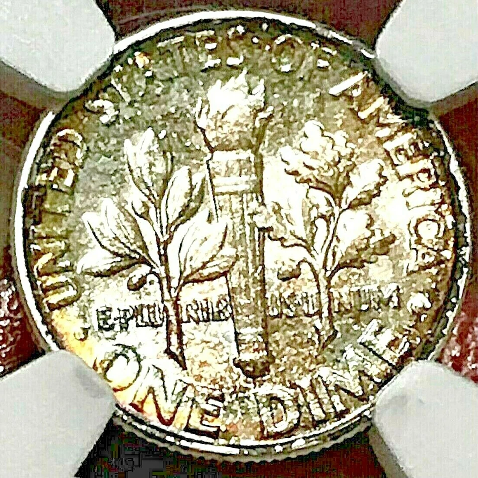 VIVID RAINBOW TONING! 1963 ROOSEVELT DIME NGC MS-66 - Image 2 of 3