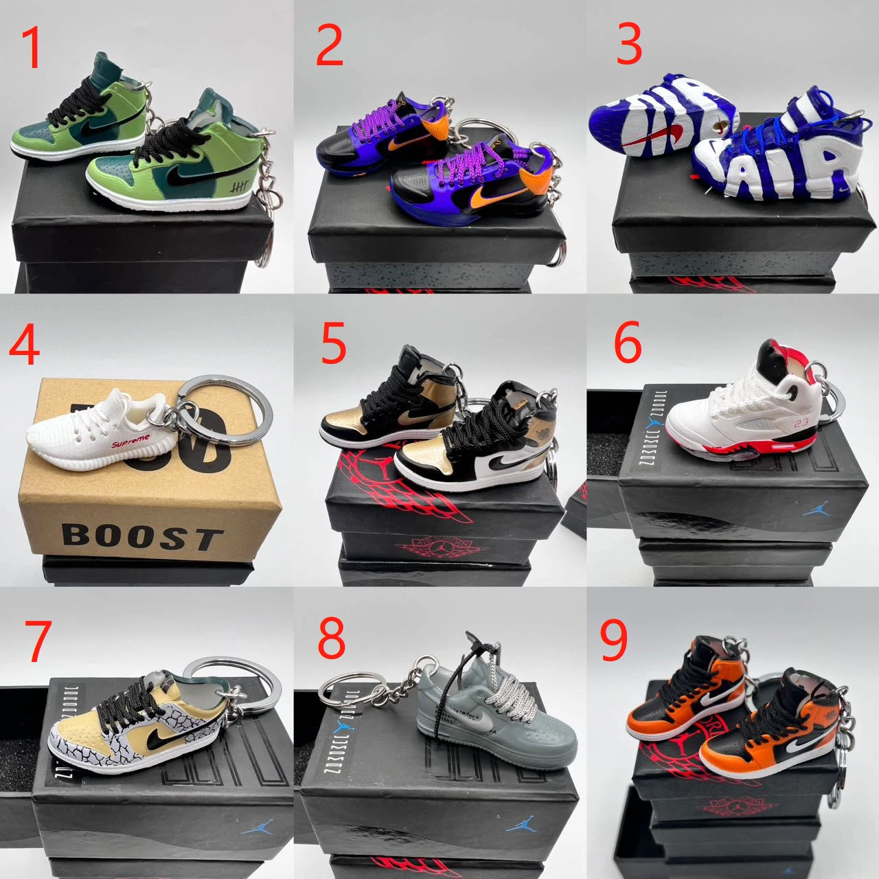 Porte clés de baskets de variété, Jordan Mini porte clés de chaussures avec ou sans boîte