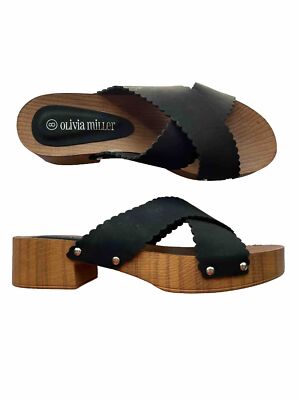 Olivia Miller Women's Open Toe Clogs Mules Size US 8 M Black Sandals Slide