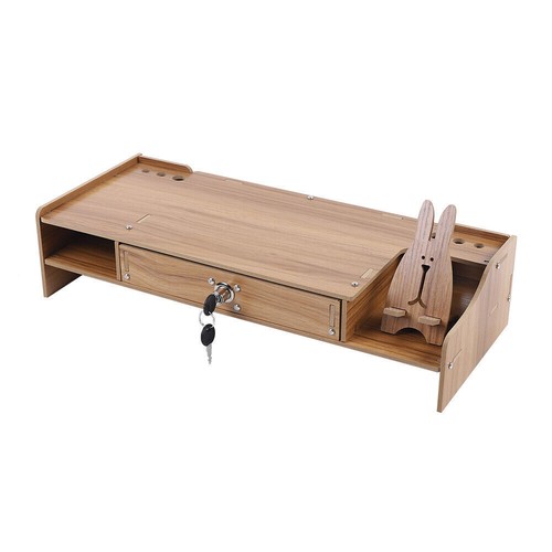 Wood Monitor Riser Drawer with Lock Computer Laptop PC Stand Desk Organizer - Picture 2 of 8