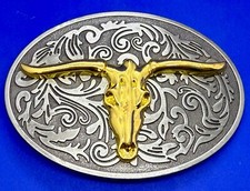 Longhorn Cow Bull Head Steer Skull EXTRA LARGE Western Cowboy Belt Buckle