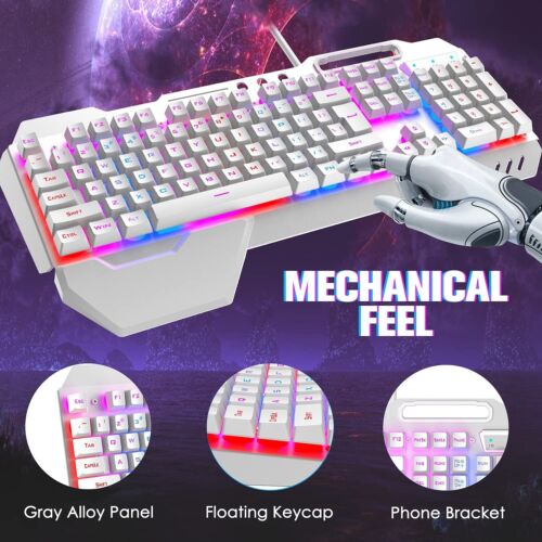 Wired Gaming Keyboard Mouse and Wrist rest Set Metal Panel RGB Floating keycaps - Picture 9 of 17