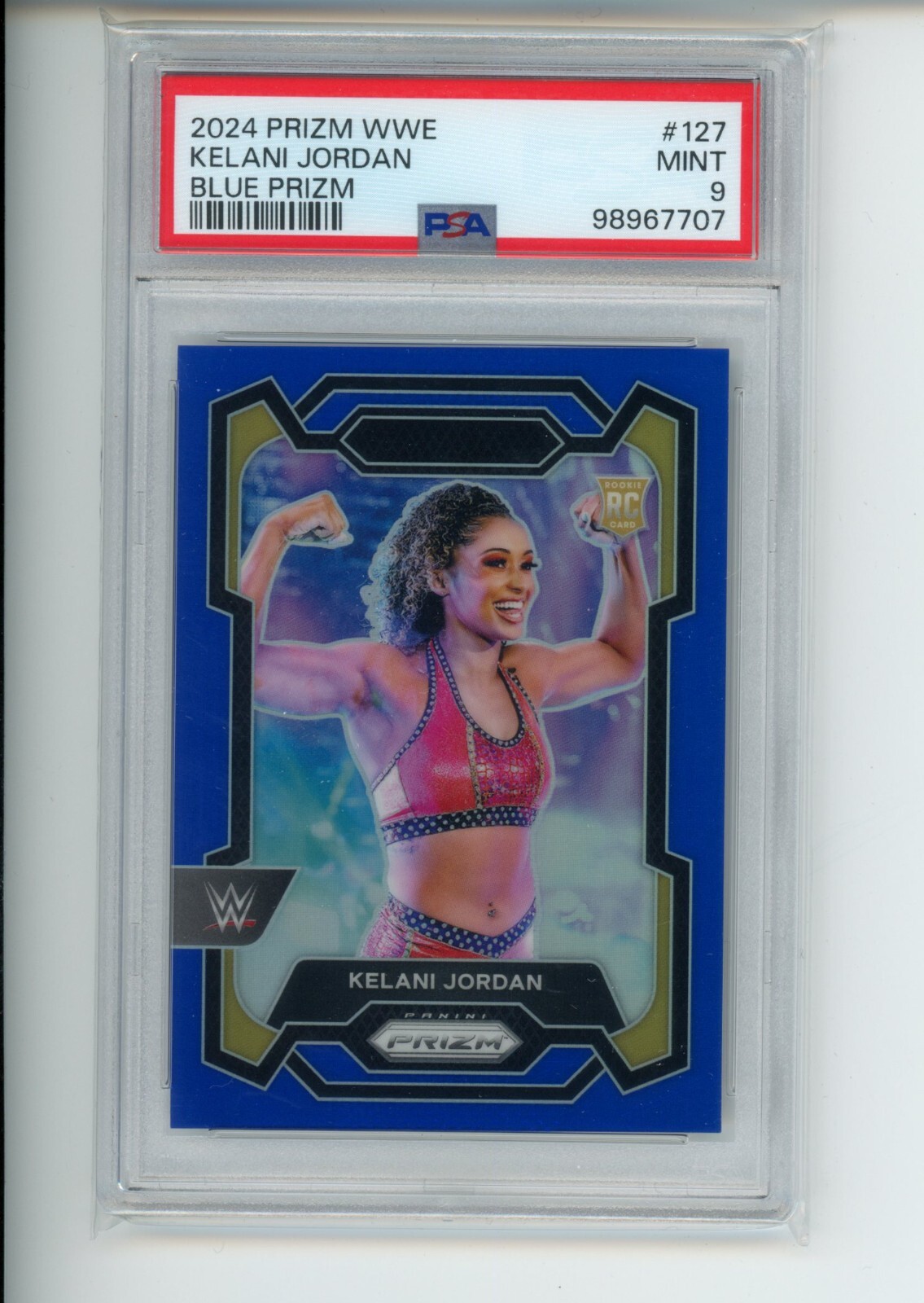 2024 Prizm WWE Kelani Jordan #127 Rookie RC NXT Blue Prizm 29/199 PSA 9 MINT