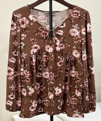 ABSOLUTELY FAMOUS Women's Top Pullover Long Sleeve Small Floral Multicolor NWT