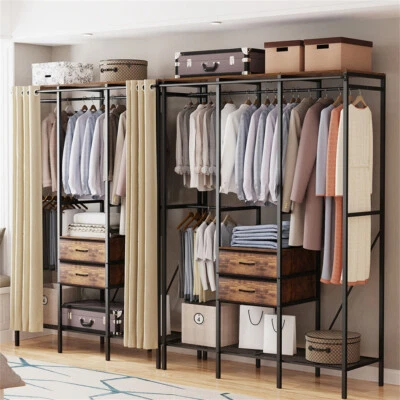 Extra Groß Metall Kleiderschrank Offen Kleiderständer mit 2 Schubladen Garderobe - Bild 1 von 4