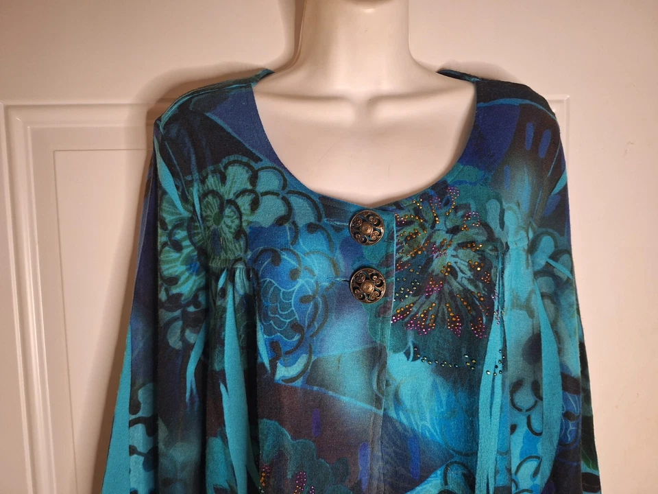 Suéter Cárdigan ND New Directions Azul Adornado Manga 3/4 Talla Grande Foto 3 de 4