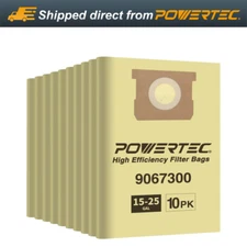 POWERTEC 90673 Bags for Shop Vac Type J 9067300 Filter Bags, 15-25 Gal - 10PK