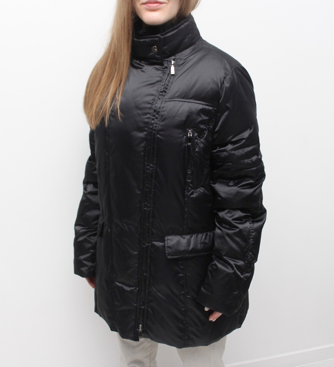 Women's Romeo Gigli Quilted Down Puffer Jacket Coat Real Fur Trim