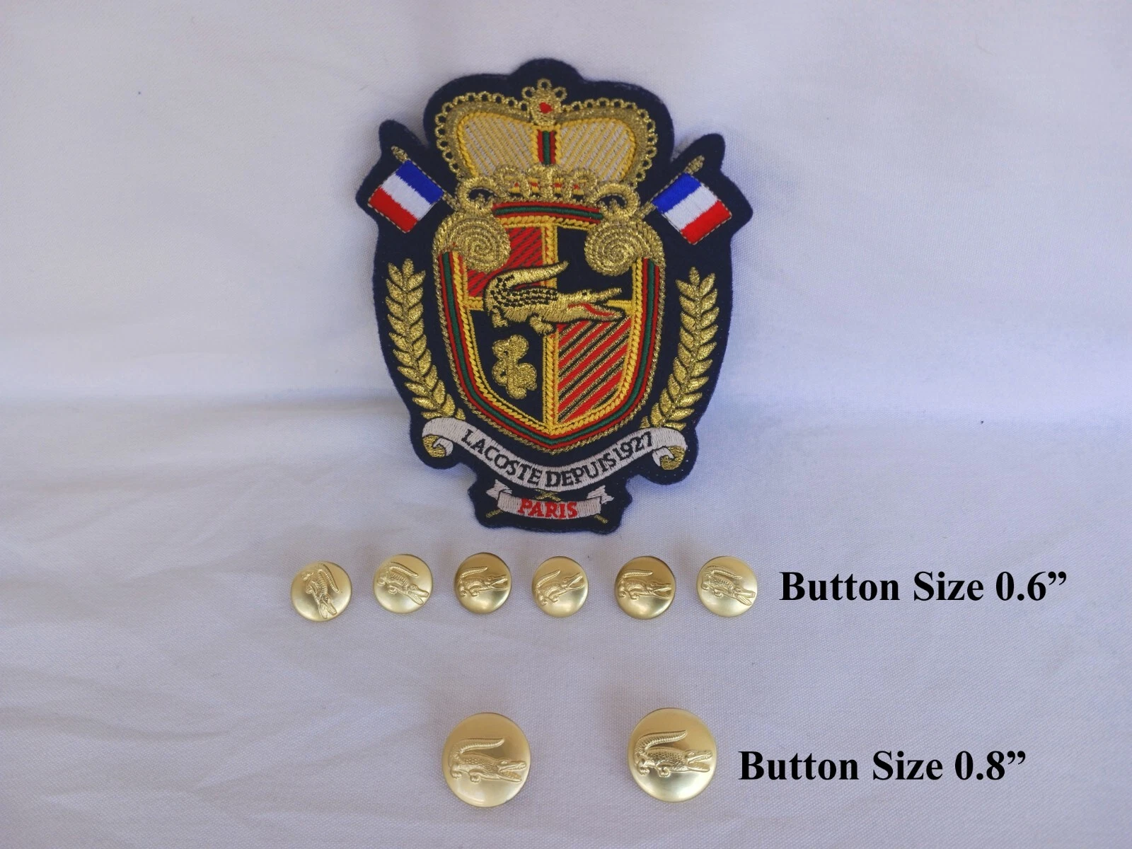 Authentic Lacoste Metal Buttons & Embroidered Patch