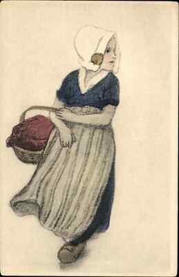 M.M. Vienne No. 170 Little Dutch Girl with Basket Child Study Vintage Postcard