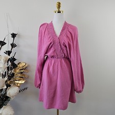 Italy Kleid Musselin süßes Blusenkleid kurz mit Fledermausarm 38 40 42 Pink