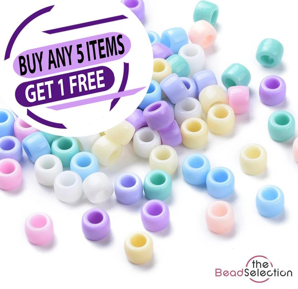 200 BRIGHT PASTEL OPAQUE PONY BEADS ACRYLIC 8mm x 6mm LARGE 4mm HOLE ACR244 - Image 3 of 4