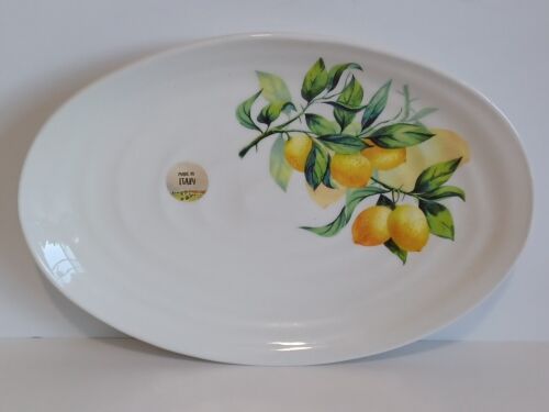 Grand plateau de service ovale citron Ceramica Cuore 13 x 8,75 italien neuf avec étiquettes - Photo 1 sur 1