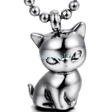 Womens Mens Stainless Steel Pet Cat Pendants Silver Tone Necklaces 21.7" Chain