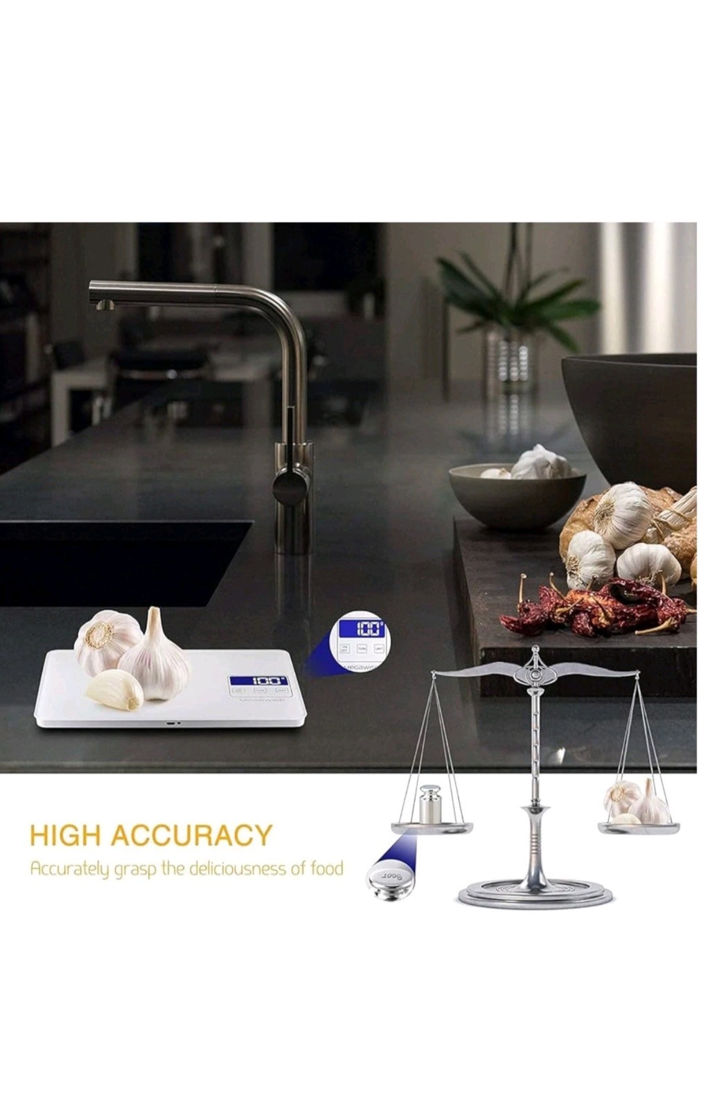 Megawise Precision Food Scale, 33Lb Waterproof Rechargeable Digital Kitchen Scal