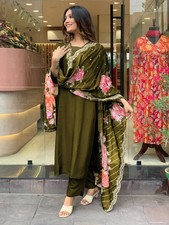 Womens Kurta Set, Readymade Indian suit set, Plus size Curvy Cotton Green Dress