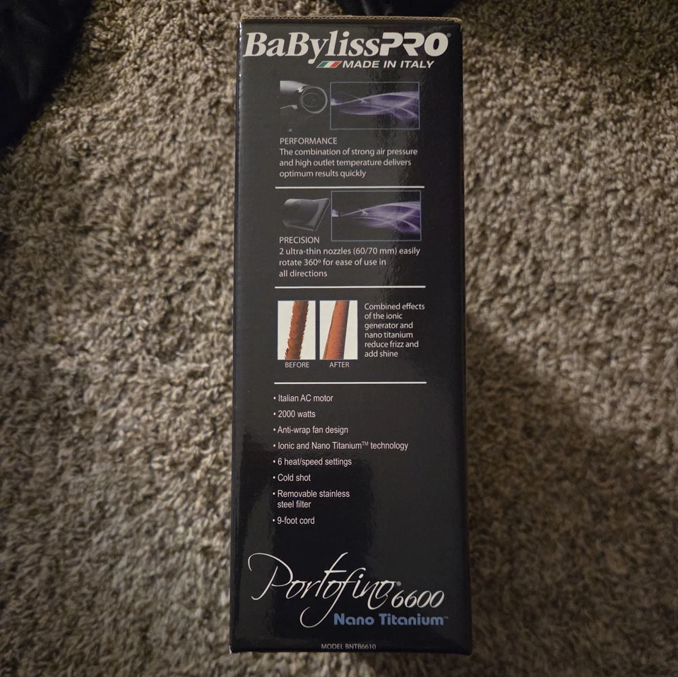 BaBylissPro Nano Titanium Porfoting 6600 Nano Titanium Hair Dryer 2000 watts - Image 2 of 4