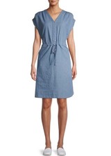 Time and Tru Short Sleeve V-Neck Shirt Dress, Denim Blue, Women's XS, NWT