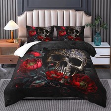 Gothic Twin Size Skull Bedding Set with Comforter, Rose Comforter, Halloween ...