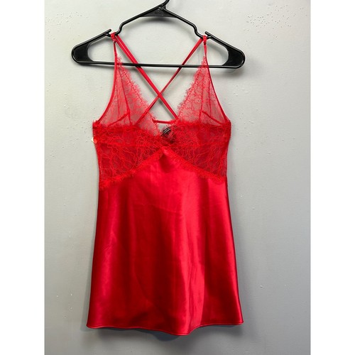 Victoria's Secret Chemise Women Small Red Satin Lace Strappy Back Lingerie Slip