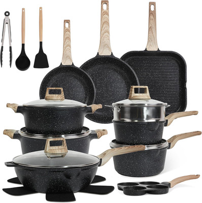 23Pcs Pots and Pans Set Non Stick, Kitchen Cookware Sets, Granite Induction Cook