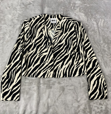 Vintage Leslie Fay Blazer Jacket Women 8 Petite Zebra Animal Print 80s Business
