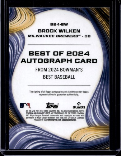 2024 Bowman's Best #B24-BW Brock Wilken Best of 2024 Autograph - Picture 2 of 2