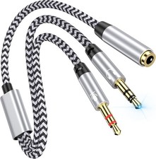 PC Headphone Splitter for Computer 3.5mm Female to 2 Dual 3.5mm Male Mic Audi...