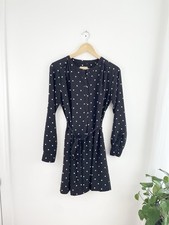 Loft S Black Polka Dot Long Sleeve Belted Shirt Dress Women’s Small 