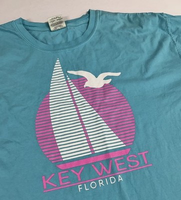 Key West Florida Graphic T Shirt XL Comfort Colors Teal Sailboat Beach Tee