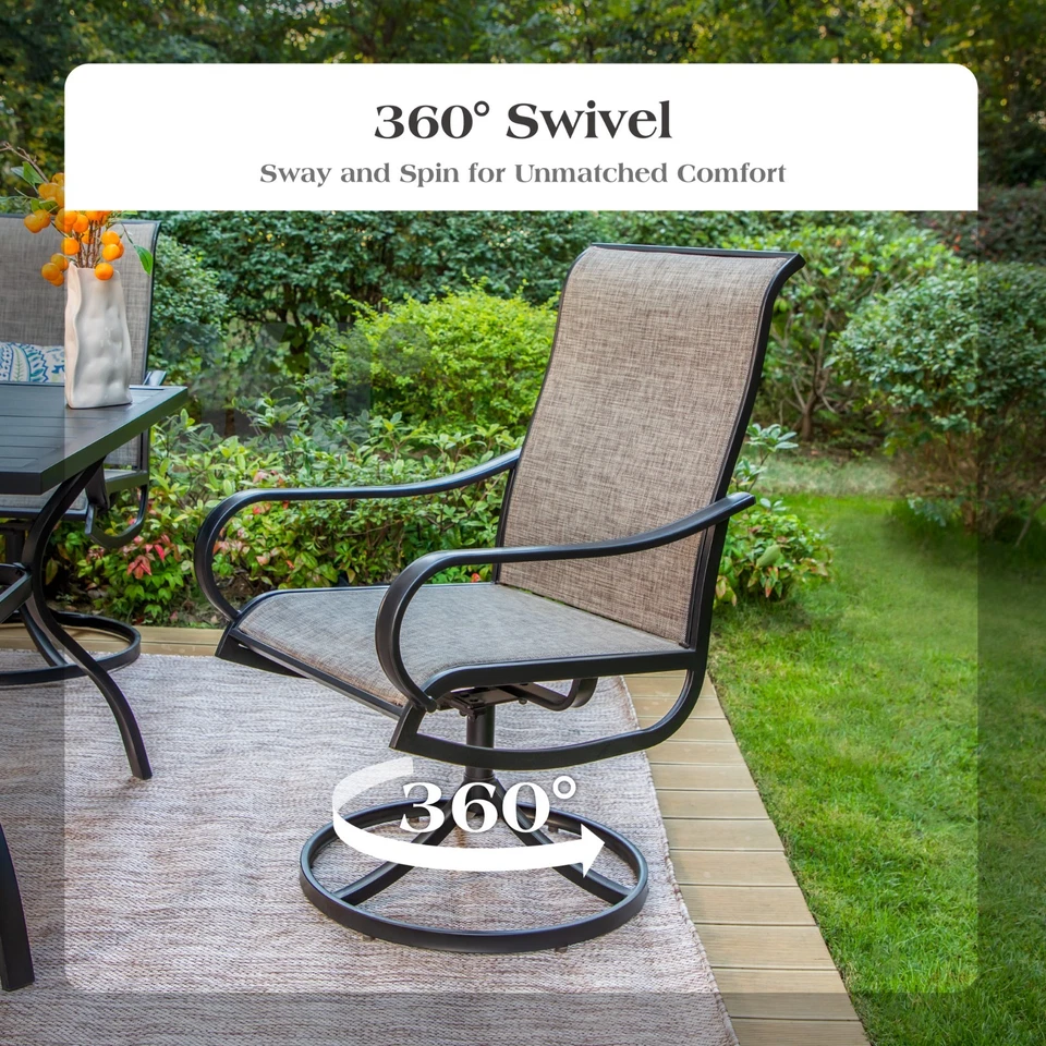 Juego de muebles de patio de 3 piezas silla giratoria de exterior con mesa auxiliar redonda pequeña Foto 3 de 4