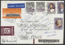 1993 Registered Cover Listowel ONT to Paris France Returned 10 Months later