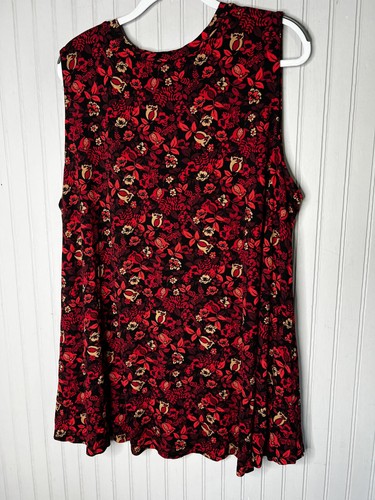 Lane Bryant Shirt Damen 26/28 schwarz rot Blumen ärmellos Tank Tunika Stretch - Bild 7 von 11