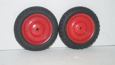 VINTAGE LOT OF TWO 1:16 SCALE TRACTOR WHEELS with RUBBER TIRES & PLASTIC RIMS